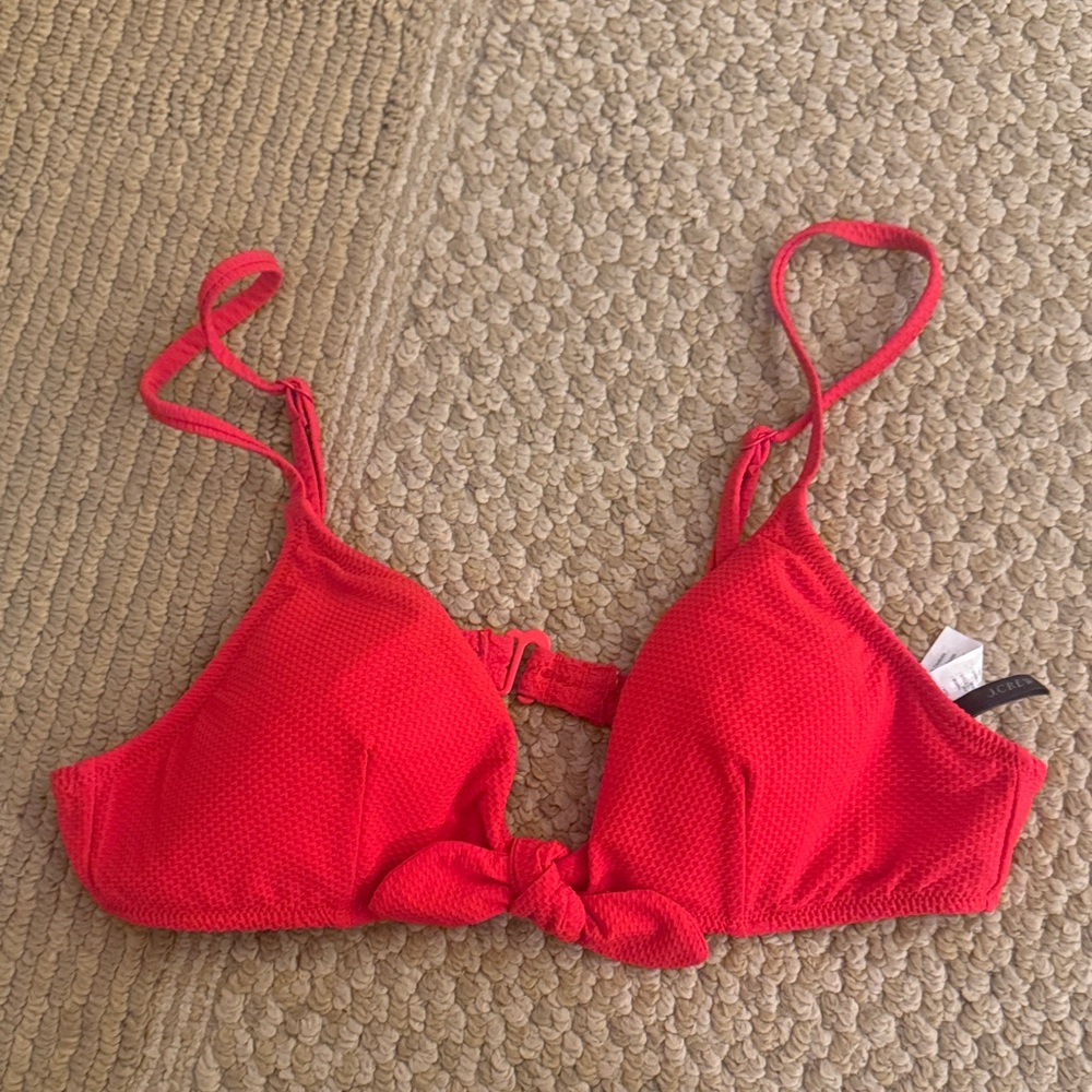 J. Crew Red Textured Knot Front Bikini Top
